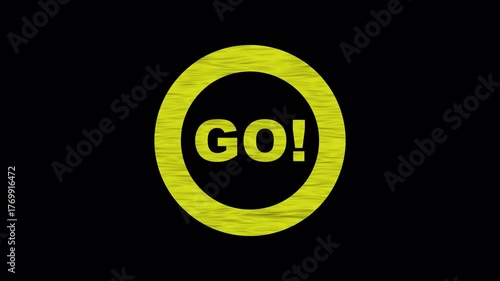 3 2 1 go! Yellow countdown timer animation on dark background, 321 go! for starting or opening events, sports or games.