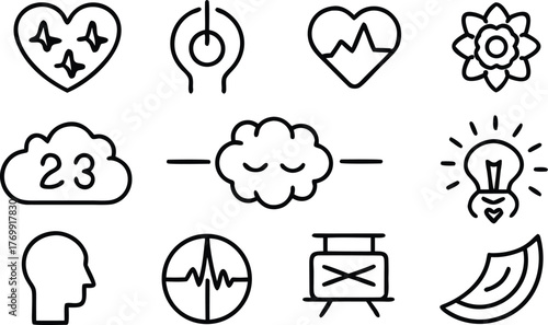 Collection of 24 thoughtful vector icons for mind and wellbeing