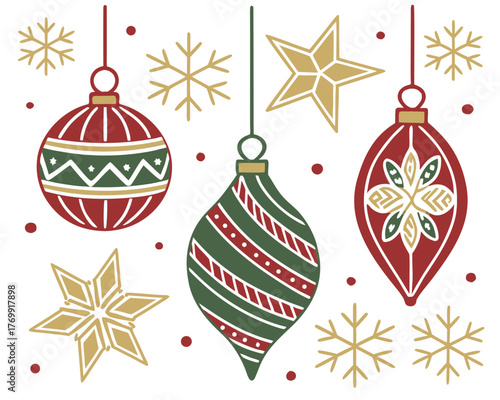 Elegant christmas ornaments and stars