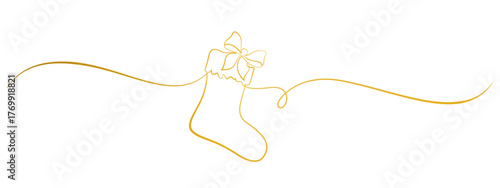 Christmas stocking with continuous line art. Vector eps