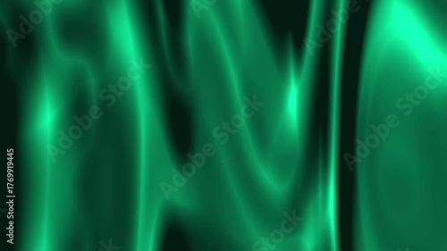 Green abstract fluid motion background, smooth glowing energy waves animation for tech and digital design