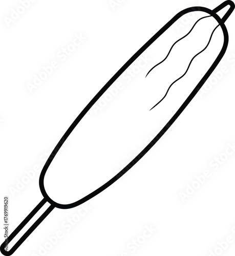 Simple Line Art Illustration of a Corn Dog on a Stick