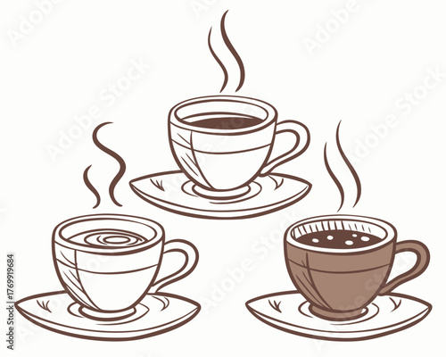 Illustration of three steaming cups of coffee