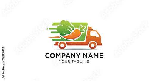 Fast vegetable delivery truck logo design concept.
