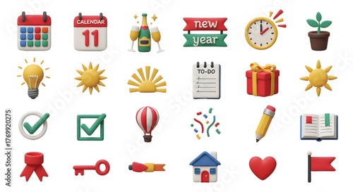Collection of icons for new year, celebration, and planning