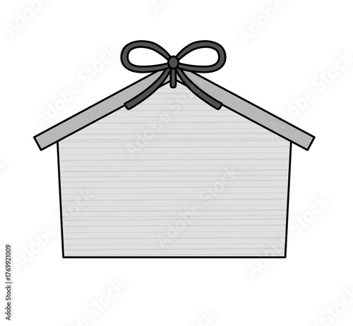 Monochrome Illustration of Blank Japanese Ema Plaque