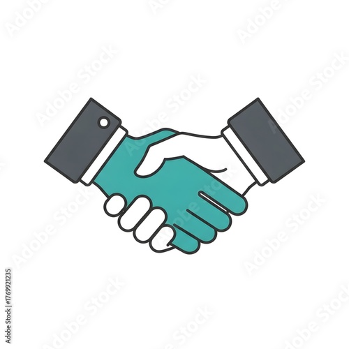 Illustration of two hands shaking, symbolizing agreement, partnership, and collaboration in business.