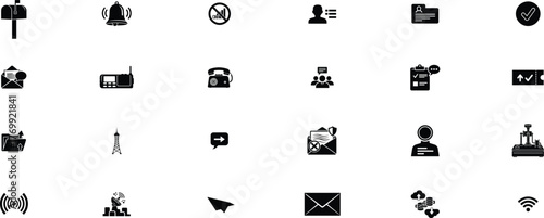 vector bundle of contact icon. including phone, message, draft, people etc. Progress silhouette illustration isolated on white background