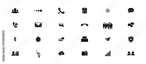 vector bundle of contact icon. including phone, message, draft, people etc. Progress silhouette illustration isolated on white background