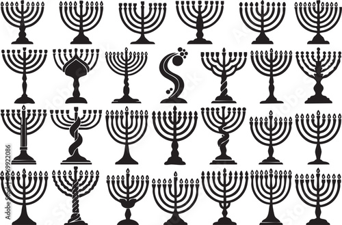 "Unique Abstract Menorah Symbols in Grid – Judaica Puzzle Design for Hanukkah and Jewish Themes"