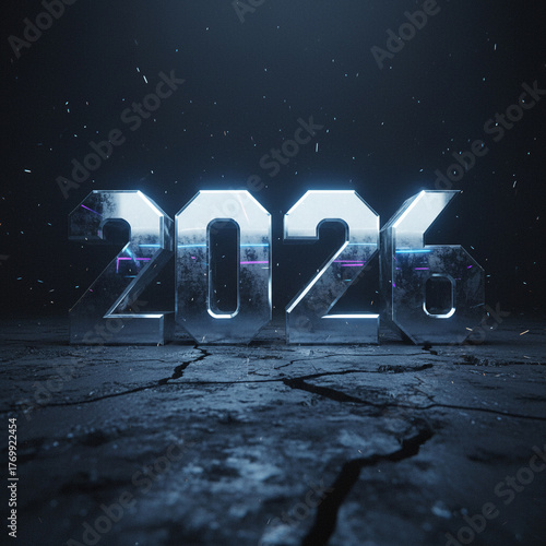 Number 2026 with metallic chrome finish