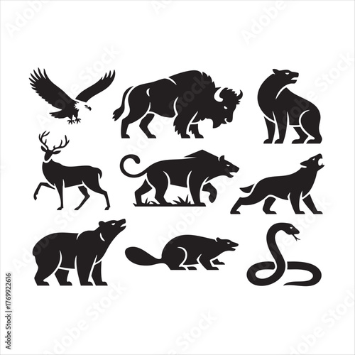 Various kinds of animal black silhouette vector.