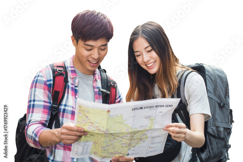 Young Travelers Reading City Map