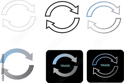 Minimalist Circular Arrows Icon Set for Trade and Exchange Concepts