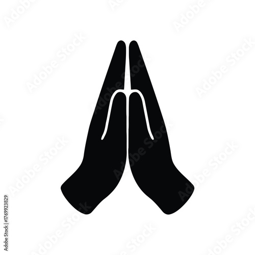 Two hands pressed together in a gesture of prayer or greeting, symbolizing reverence and respect