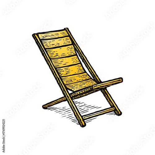 Yellow Deck Chair Relaxing outdoor furniture for sunbathing and leisure on vacation or holiday