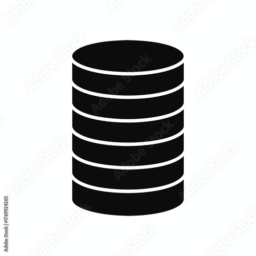 A minimalist vector graphic of a database icon, representing data storage, server information, technology, and network systems