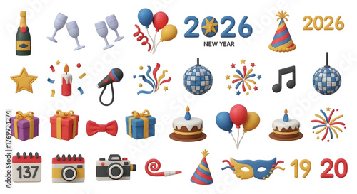 New year celebration elements and decorations