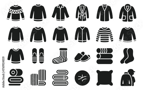 Essential silhouette icons for winter clothing and comfortable home textiles