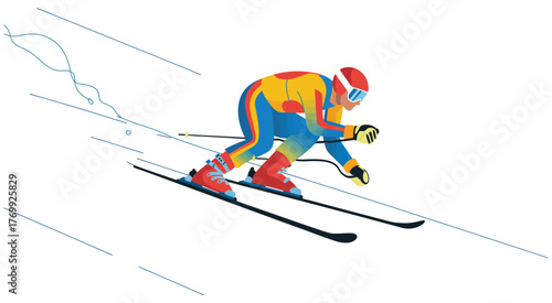 Skiing illustration Vibrant depiction of skier gliding down a snowy slope