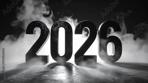 Dramatic 2026 Year Number with Smoke and Fog Effect.