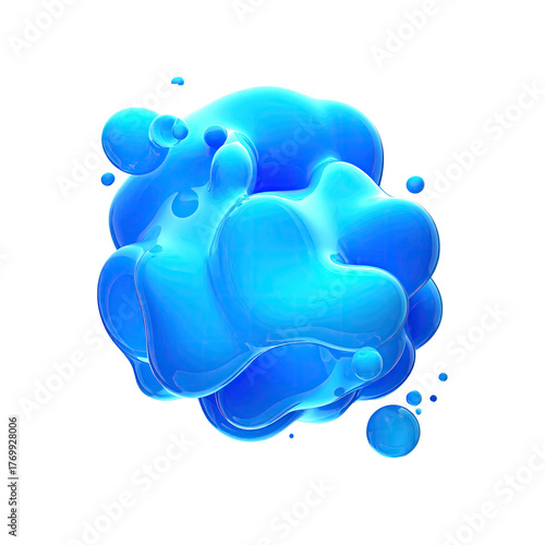 Blue, glossy, fluid blobs merge; organic shape on black