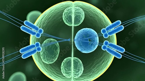 Microscopic view of cell division and chromosome alignment
