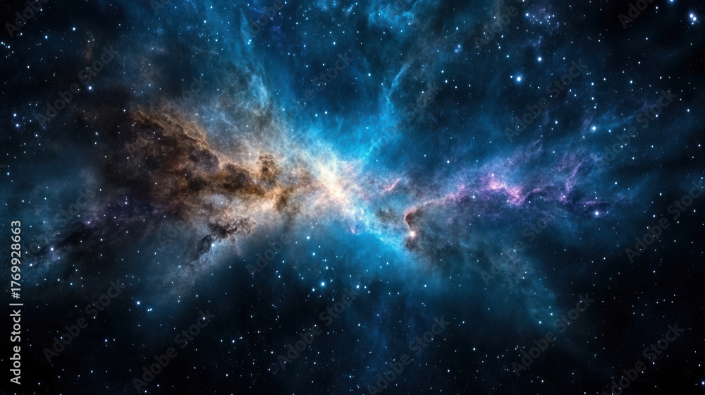 Fototapeta premium Soft glowing galaxy with violet and blue nebula, stars shining brightly in cosmos