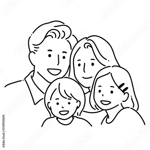 シンプル線画　４人家族