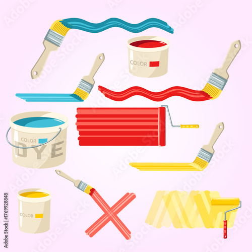 Flat Style Painting Tool and Material Collection Illustration for Renovation Project