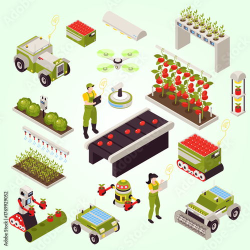 Isometric Detail Smart Farming Automation Technology Agriculture Concept Illustration