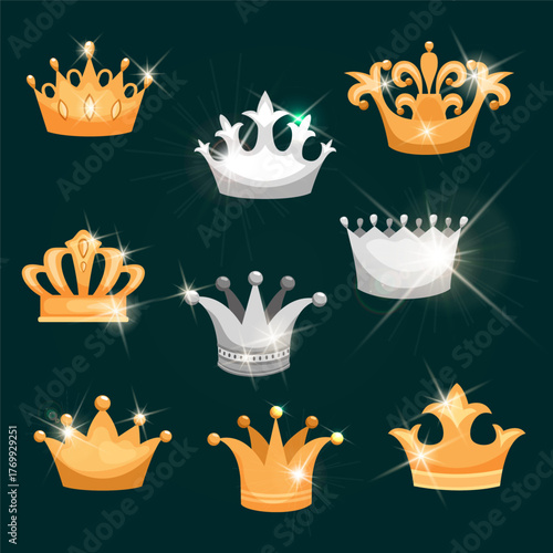 Glossy Cartoon Style Crown Jewel Royalty Element Illustration Isolated