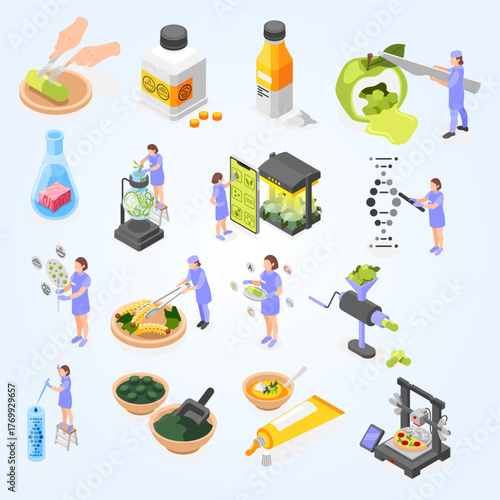 Isometric Illustration of Food Technology and Engineering for Production and Research