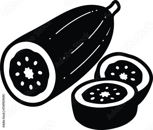 Fresh sliced zucchini with round pieces illustration
