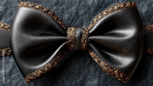 Black Leather Bow with Gold Stitching - High-End Wedding Ceremony & Luxury Celebration Accessory Design