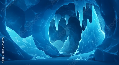 Abstract Ice Cave Landscape with Icicles
