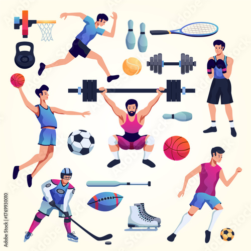 Flat Style Sport Activities and Athlete Cartoon Illustration for Microstock
