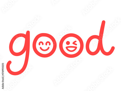 手書きの赤色の可愛い顔がついたgoodの文字