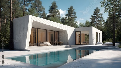Fototapeta Naklejka Na Ścianę i Meble -  Modern Small House with Pool Minimalist Alabaster Organic Modern Norwegian Style Sunny Weather Vibrant Views Crisp Details Radiant Lighting Elegant Design Luxurious Ambiance (AI-Generated)
