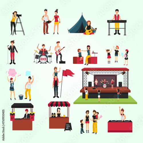 Colorful Flat Style Festival Performance Scene Illustration with People Cartoon Style