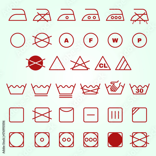 Simple Line Art Laundry Care and Cleaning Instruction Symbol Collection