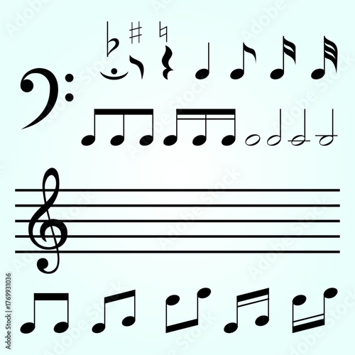 Simple Line Art Musical Notation Elements Complete Set Illustration