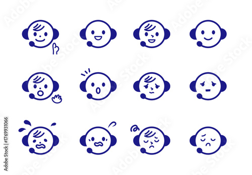 コールセンター・オペレーターの表情アイコンセット