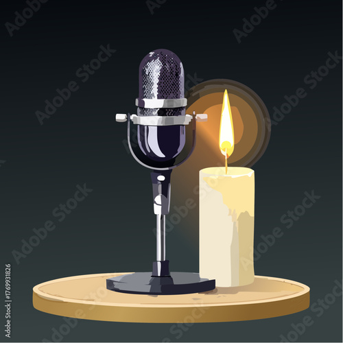 Professional microphone with pop filter for voice recording in studio
1