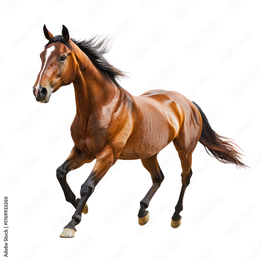 Obraz premium Horse running A horse gallops forward with powerful strides, body extended and mane flowing. full length isolate on transparent background