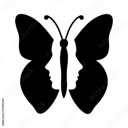 Silhouette of butterfly with human faces – transformation concept vector with white background 