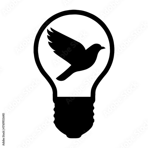 Silhouette of light bulb with flying bird inside – freedom of idea concept vector with transparent background 
