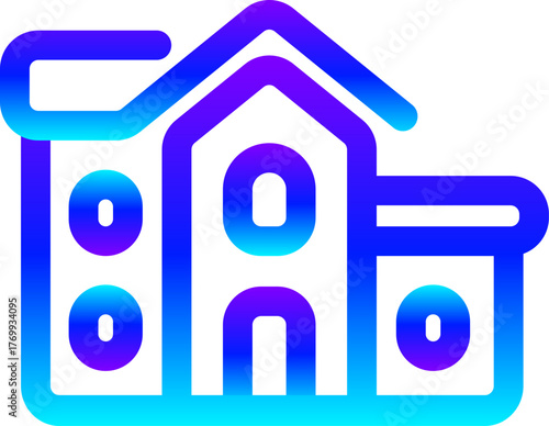 Modern Blue Gradient Line Icon of a Neighborhood with Houses