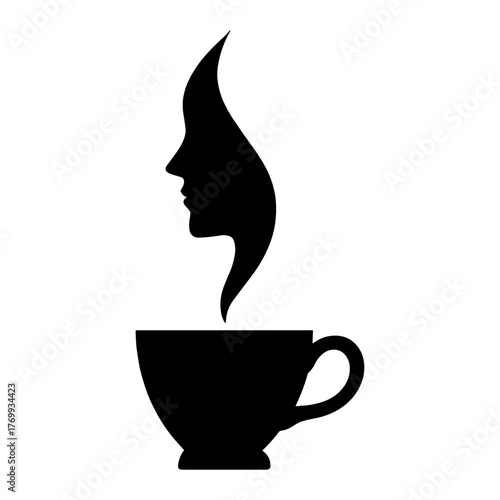 Silhouette of teacup with smoke forming human face – imagination  vector with white background 