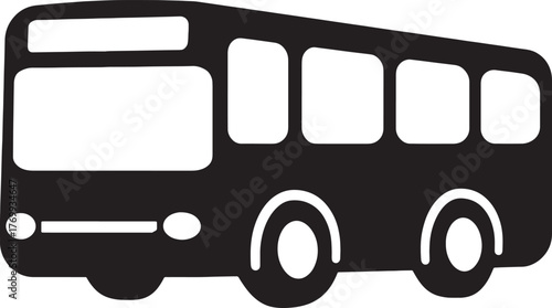 Modern bus silhouette, public transportation vehicle icon, tour coach graphic isolated on white.